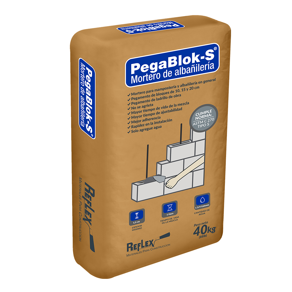 Mortero de pega PegaBlok S 40 kg — saco sobre fondo blanco