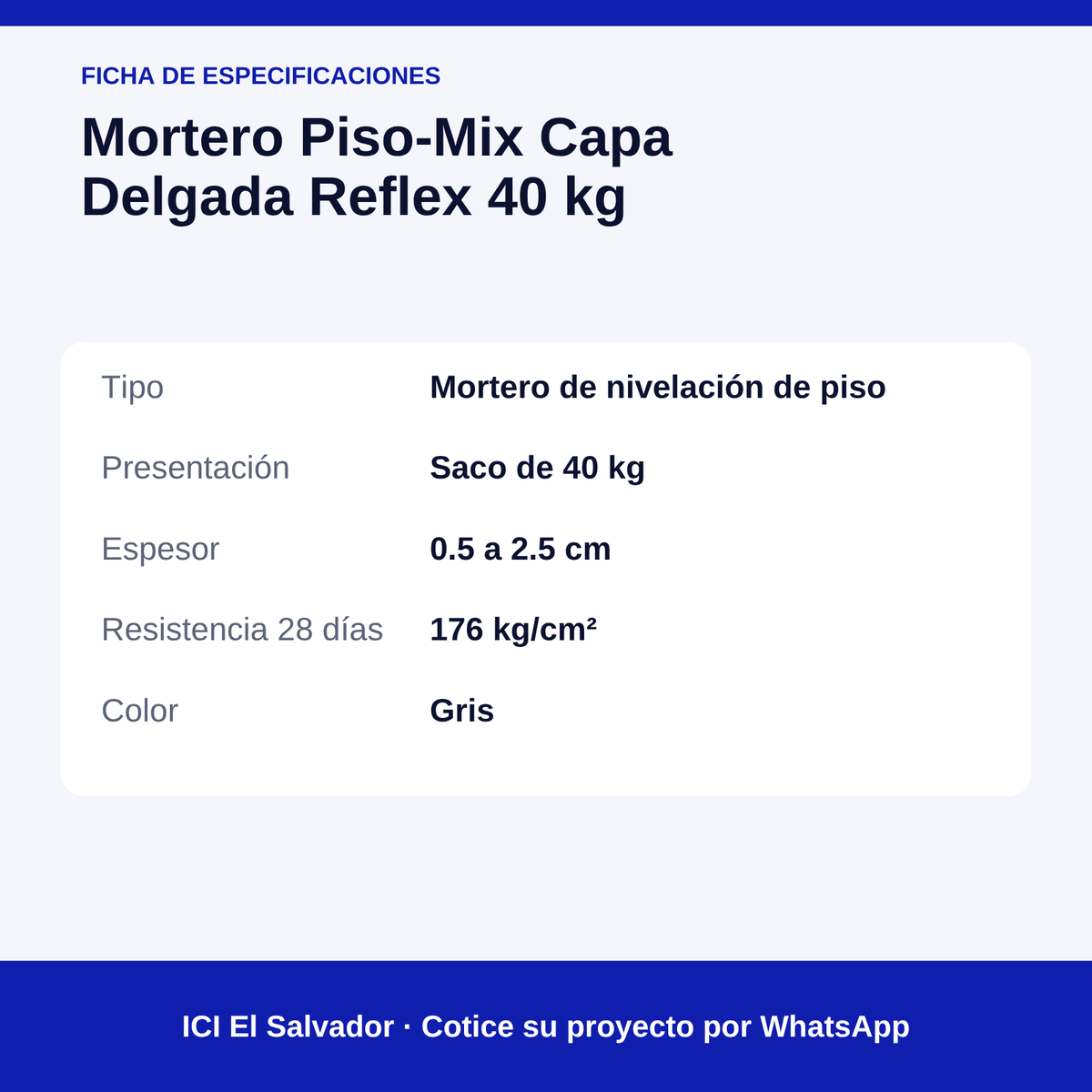 Mortero Piso-Mix Capa Delgada 40 kg — tarjeta de especificaciones