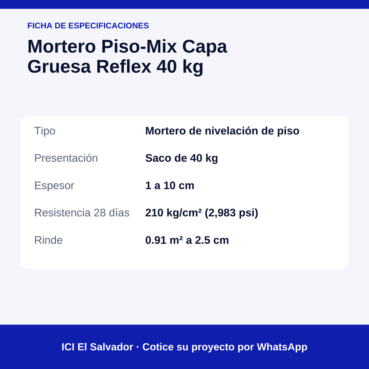 Mortero Piso-Mix Capa Gruesa 40 kg — tarjeta de especificaciones