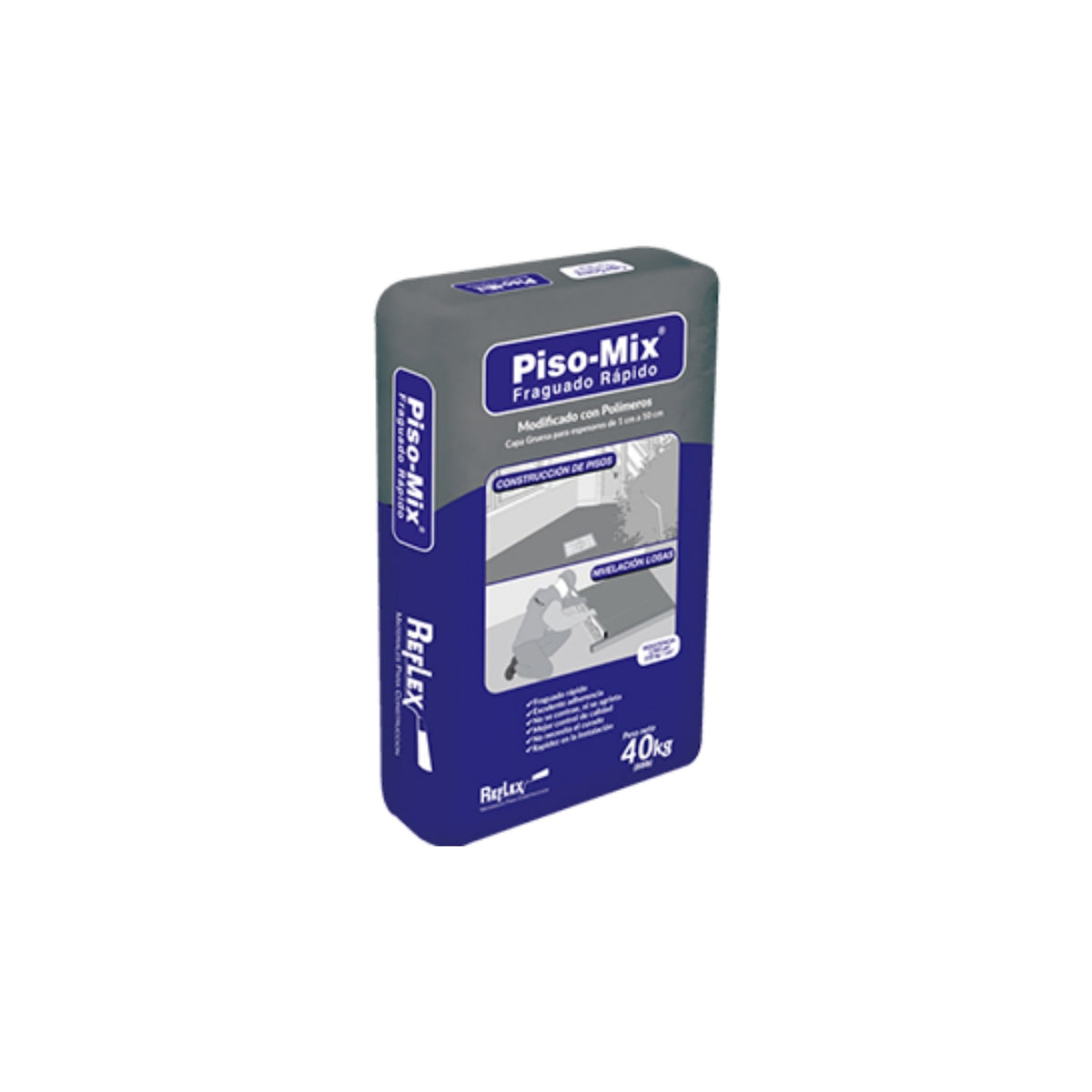 Mortero Piso-Mix Fraguado Rápido Reflex 40 kg — saco sobre fondo blanco