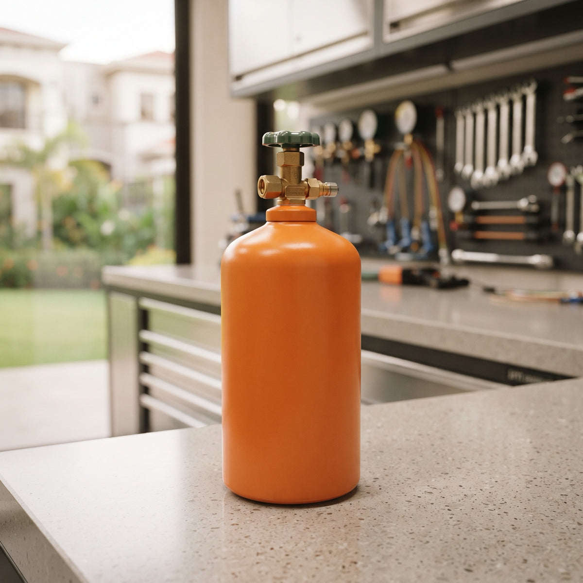 Detalle de un cilindro desechable de gas R404A