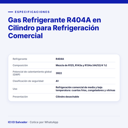 Ficha de especificaciones: gas refrigerante R404A