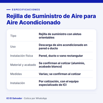 Ficha de especificaciones: rejilla de suministro