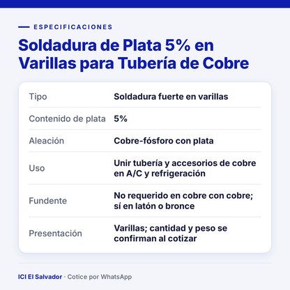 Ficha de especificaciones: soldadura de plata 5%