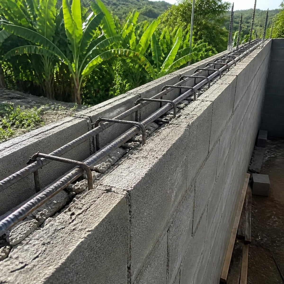 Solera de bloque 12x20x40 cm — solera de amarre sobre un muro de bloques de concreto