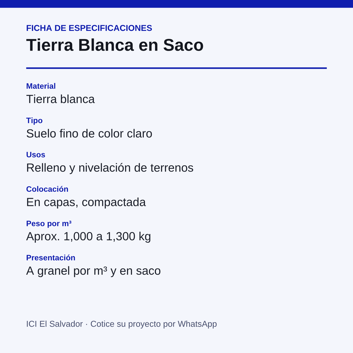 Tarjeta de especificaciones de la tierra blanca