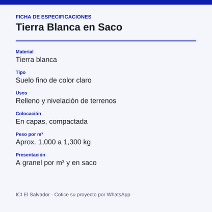 Tarjeta de especificaciones de la tierra blanca