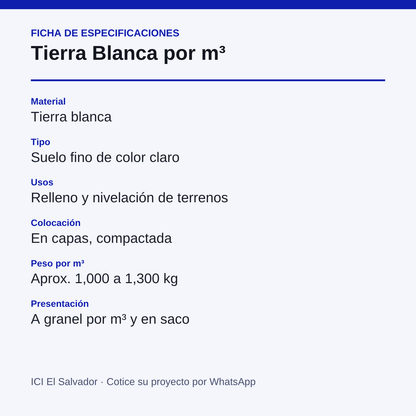 Tarjeta de especificaciones de la tierra blanca