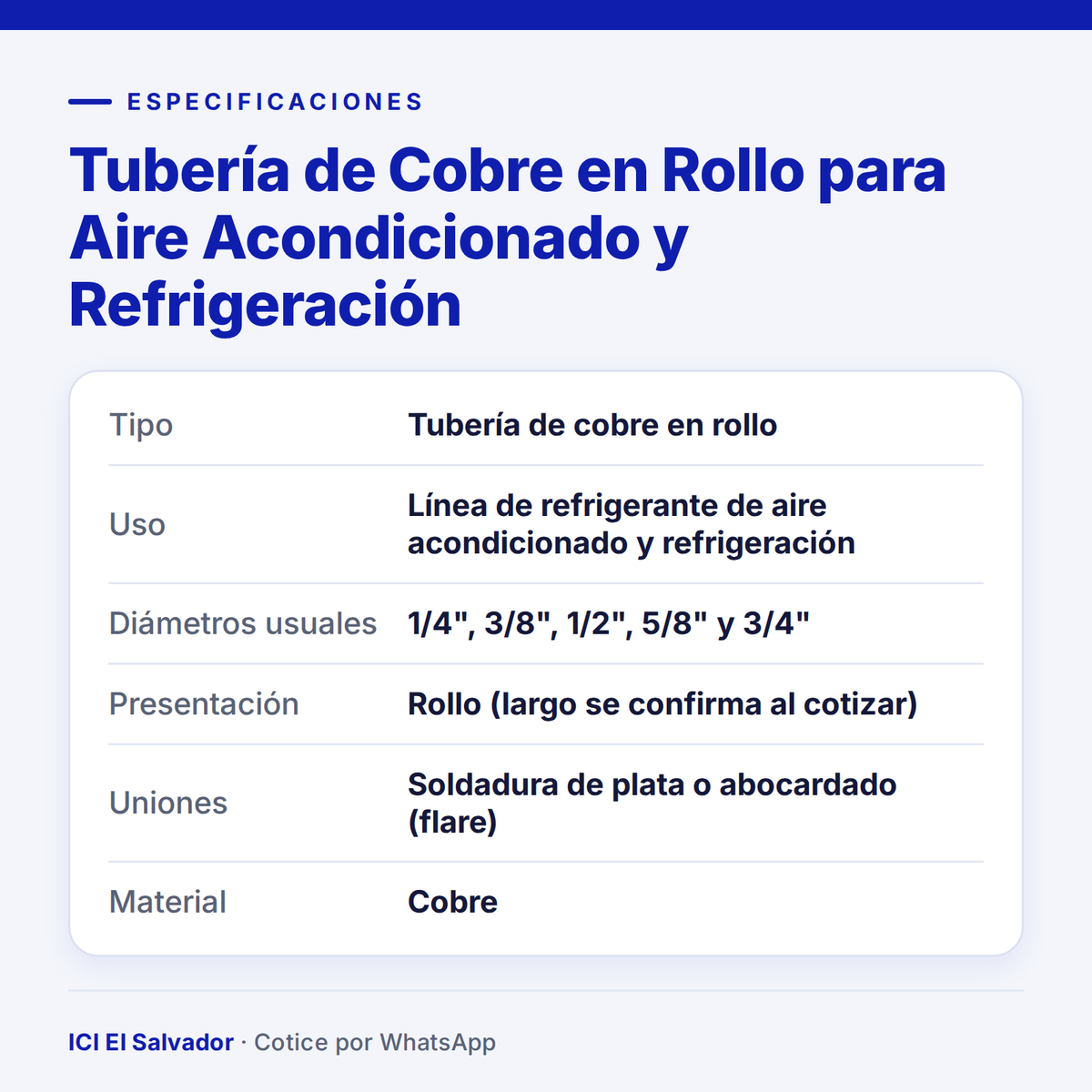 Ficha de especificaciones: tubería de cobre en rollo