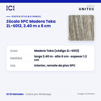 Ficha de especificaciones de Zócalo SPC Madera Teka ZL-S012