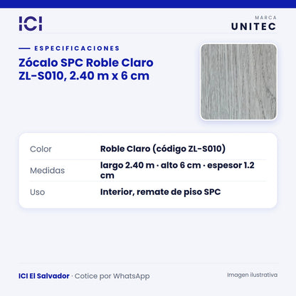 Ficha de especificaciones de Zócalo SPC Roble Claro ZL-S010